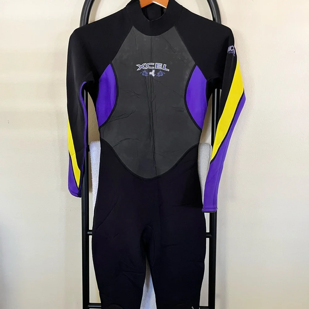 XCEL Women's Black Purple Yellow One-Piece Wetsuit. 3.2 Superlite - Picture 1 of 8